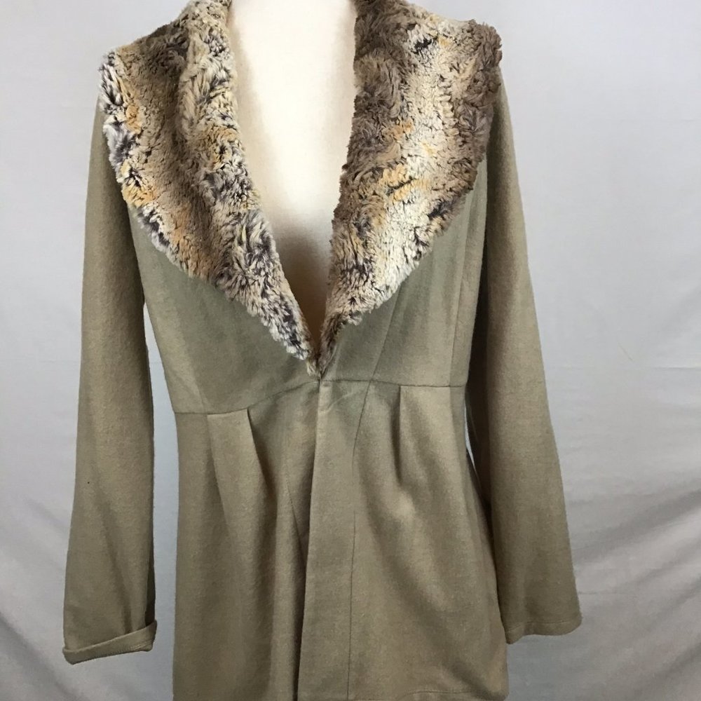 Slinky Brand Neutral Tan Faux Fur Collar Jacket M